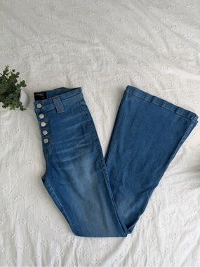 Veronica Beard Mid-Blue High-Rise Flare-Leg Button-Fly Jeans